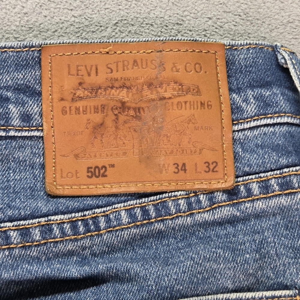 Levis 502 Jeans Mens Selvedge Blue Med Wash Regular Honeycomb Fits 34x31 - Picture 14 of 16